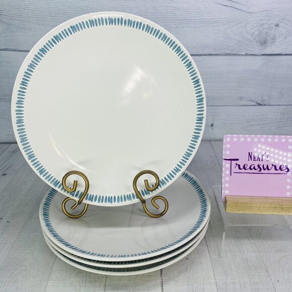 Rachael Ray SUN DAISY L008 Handpainted Blue Lines Stoneware Dinner Plate Set 4 - Picture 1 of 16